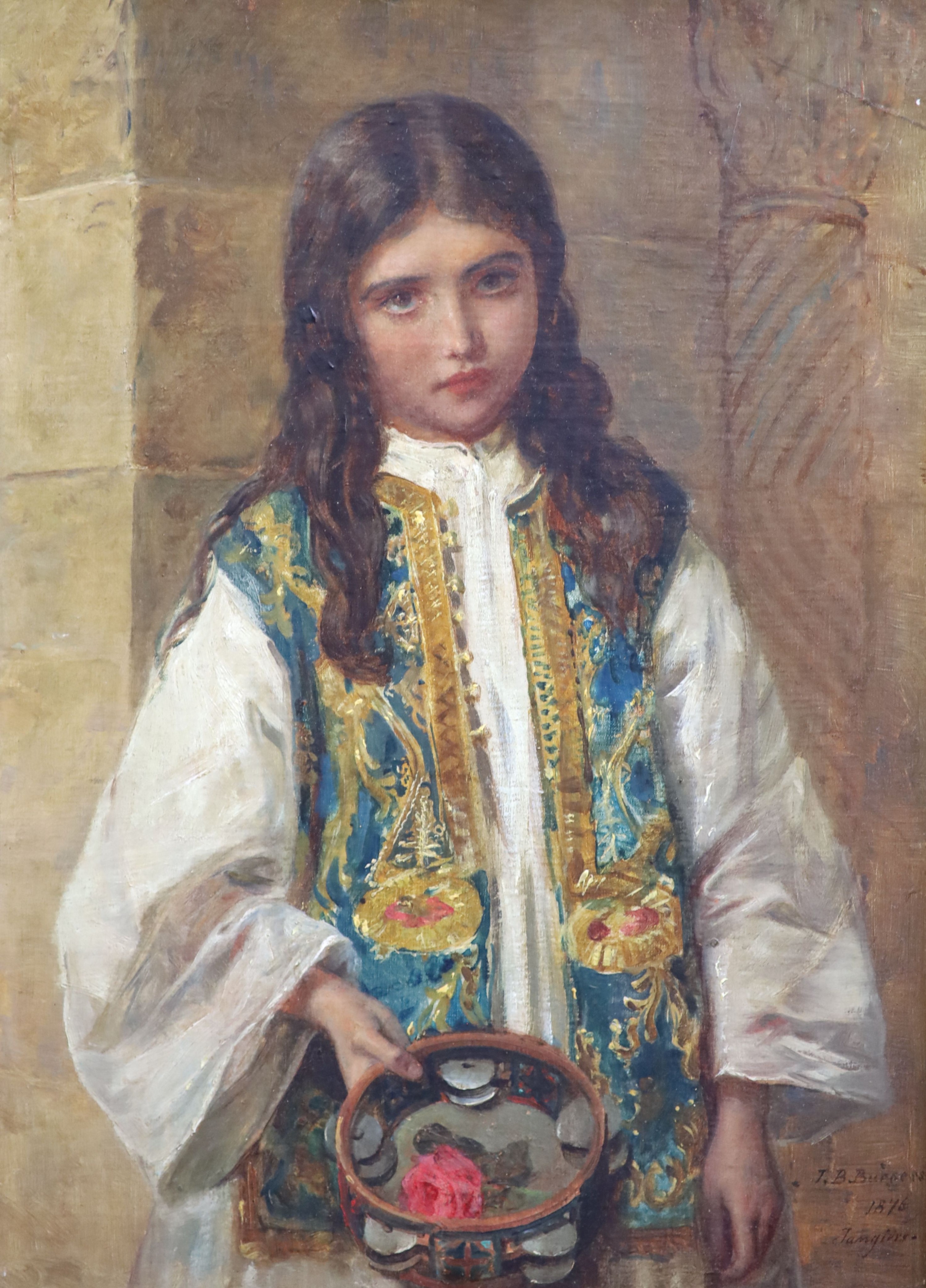 John Bagnold Burgess (1830-1896), Tambourine Girl, Oil on canvas, 40 x 29cm.
